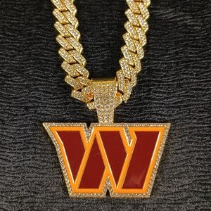 NFL Washington Commanders Necklace Pendant Cuban Chain Link Football Jewelry